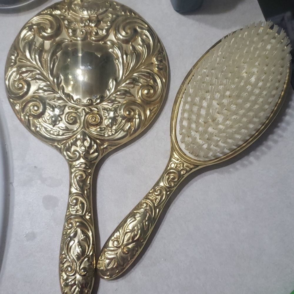 Matching "vintage" Gold Mirror & Brush set